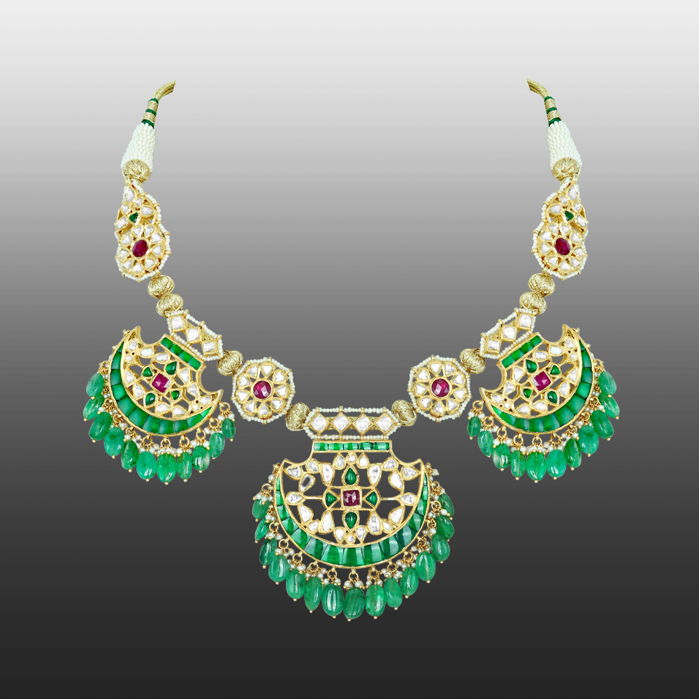 Pankhi Necklace with Polkis, Emerald Maniyas, and Ruby Talafs
